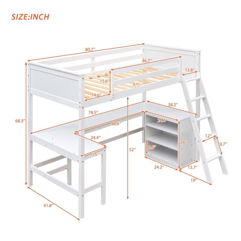 Merax Wooden Loft Bed with Shelves and Desk