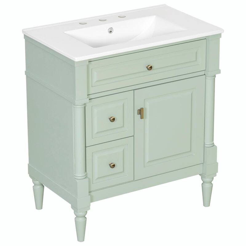 36" Bathroom Vanity with Sink, Freestanding Bathroom Cabinet with Ceramic Basin, Flip Drawer