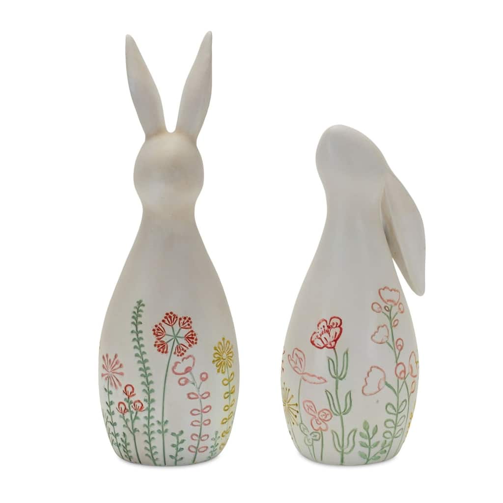 Set of 2 Floral Rabbit Tabletop Figurines 7"