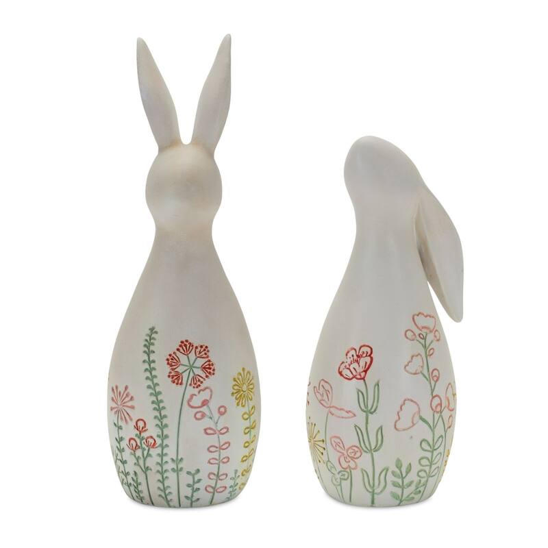 Set of 2 Floral Rabbit Tabletop Figurines 7"