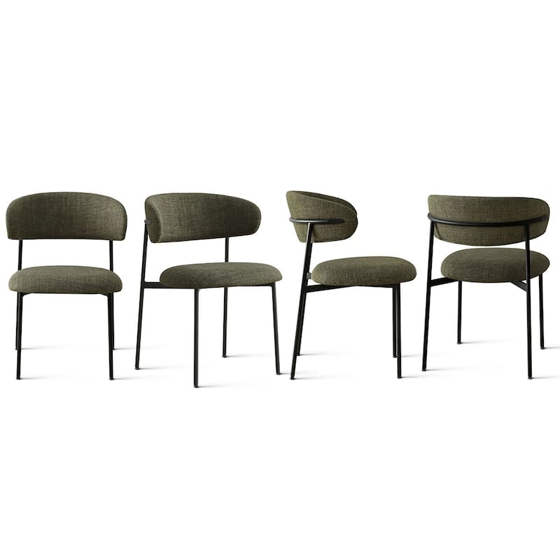 Modern Upholstered Dining Chairs with Curved Open Back and Black Metal Legs (Set of 4)