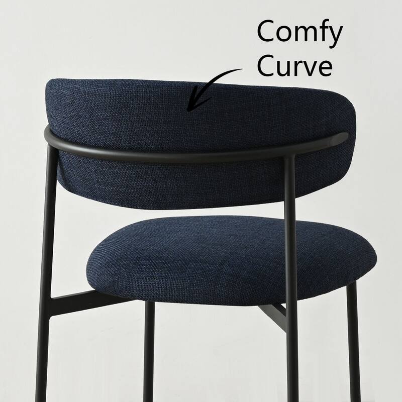 Modern Upholstered Dining Chairs with Curved Open Back and Black Metal Legs (Set of 6)