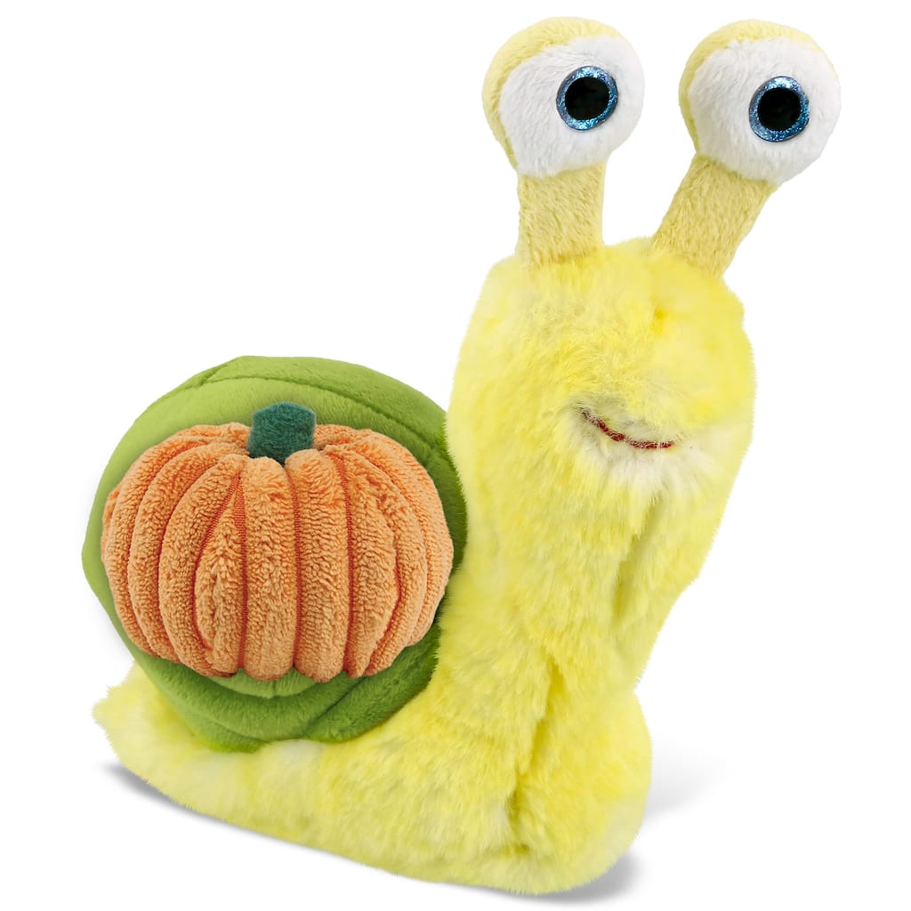 DolliBu Super Soft Yellow Snail Stuffed Animal w/ Pumpkin Plush Decor - 5.5 inches
