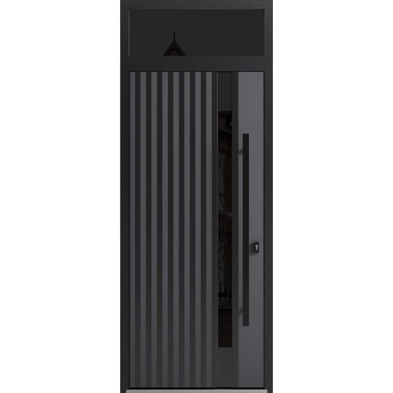 Front Exterior Prehung Steel Door Ronex 0144 Grey Entry Metal Painted W36xH80 Left hand Inswing - Grey - 36" x 96"