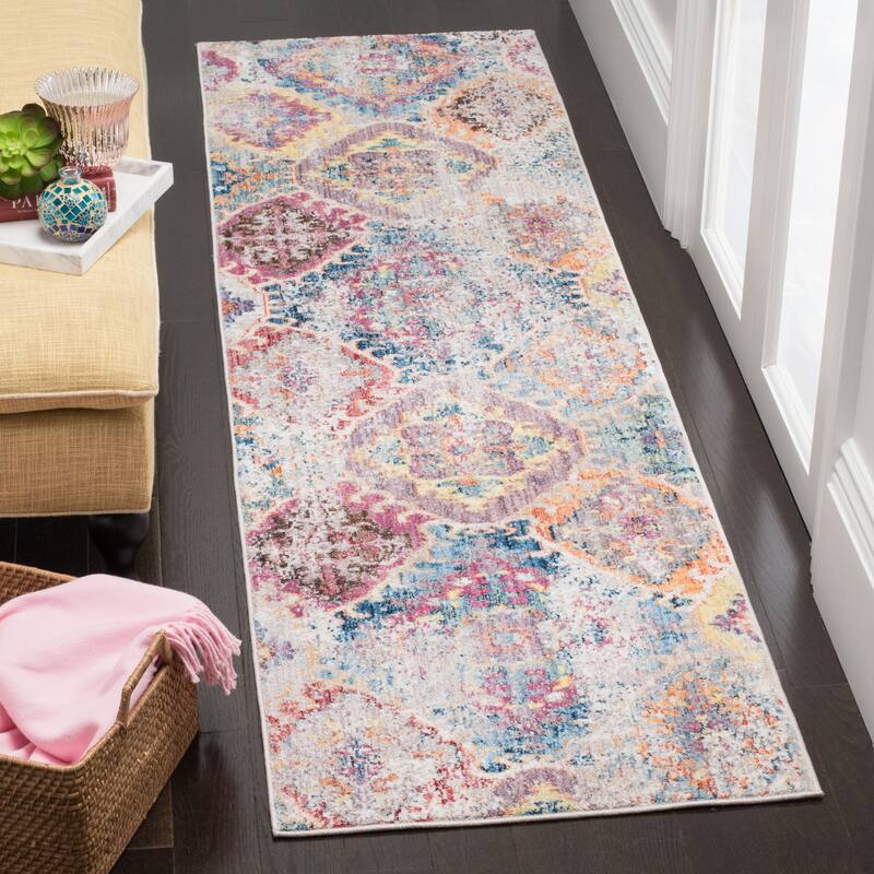 SAFAVIEH Bristol Elfrieda Vintage Boho Oriental Polyester Rug - 2'3" x 8' Runner - Blue/Light Grey - Runner