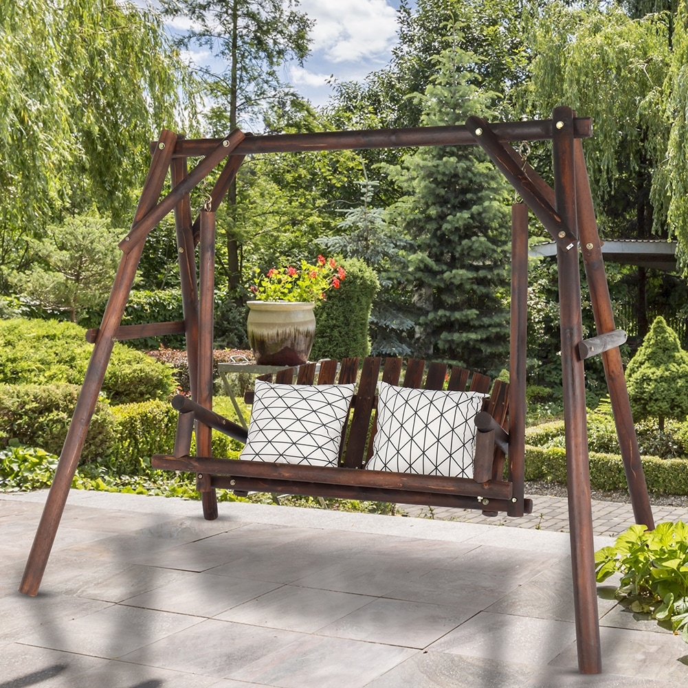 6.5ft Patio Garden Outdoor Swing with Stand Swing Chair for 2 Person Natural