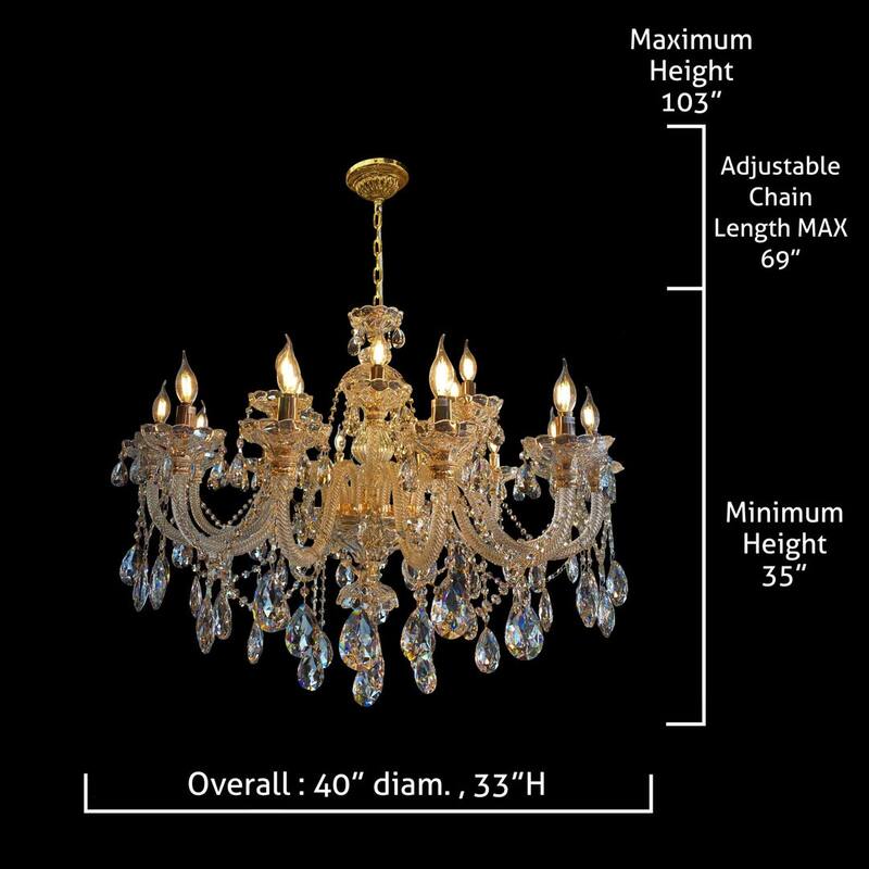 Crystal Chandelier 40" Wide 18-Lights Gold