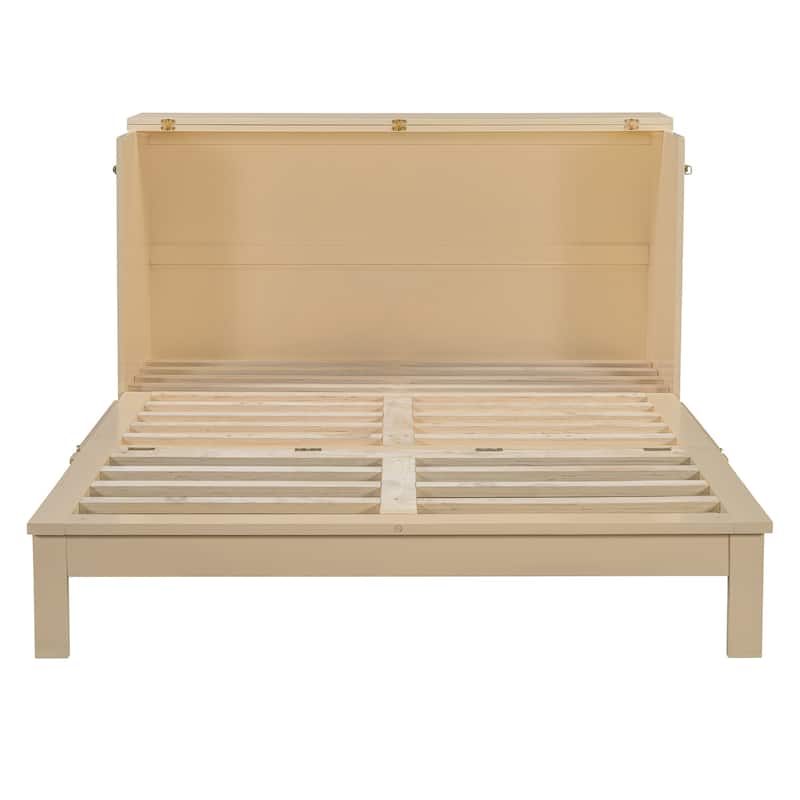 Queen Size Murphy Bed with Large Drawers, Gold