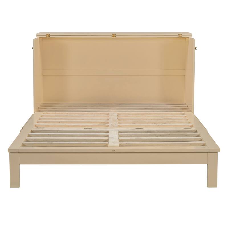 Queen Size Murphy Bed with Large Storage Drawers, USB Charging Port, and Space-Saving Design for Small Rooms