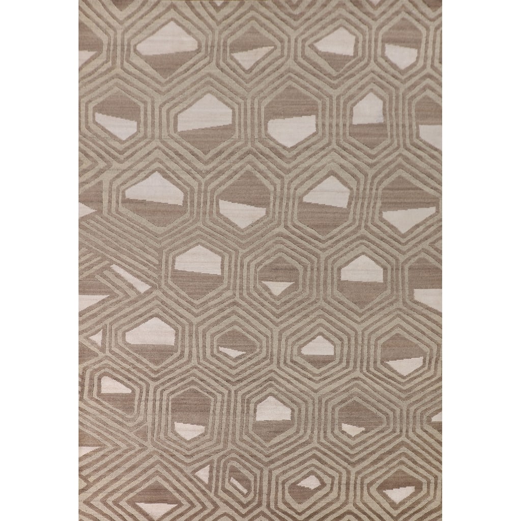 Modern Oriental Area Rug Hand-Knotted Wool Carpet - 9'2" x 11'8"