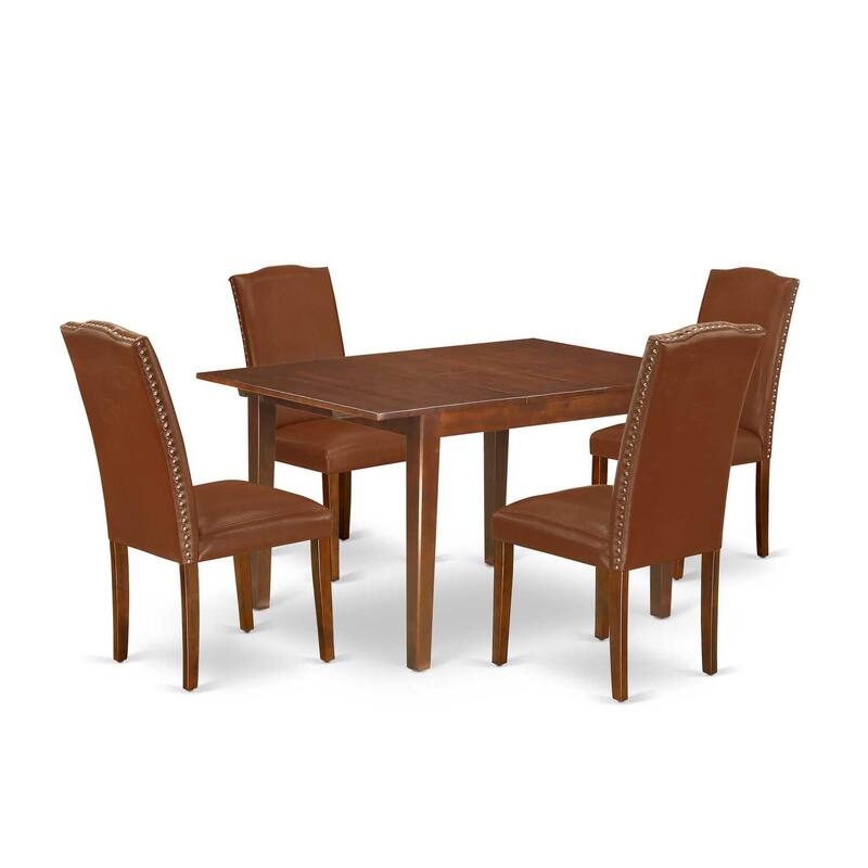 HomeStock 5-Pc Mahogany Finish Solid Wood Top-Rectangular Dining Room Set with Butterfly Leaf-Seats 4