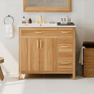 36" Wood Bathroom Vanity,2 Soft Close Doors,3 Soft Close Drawers, Adjustable Shelf, Modern Storage Cabinet