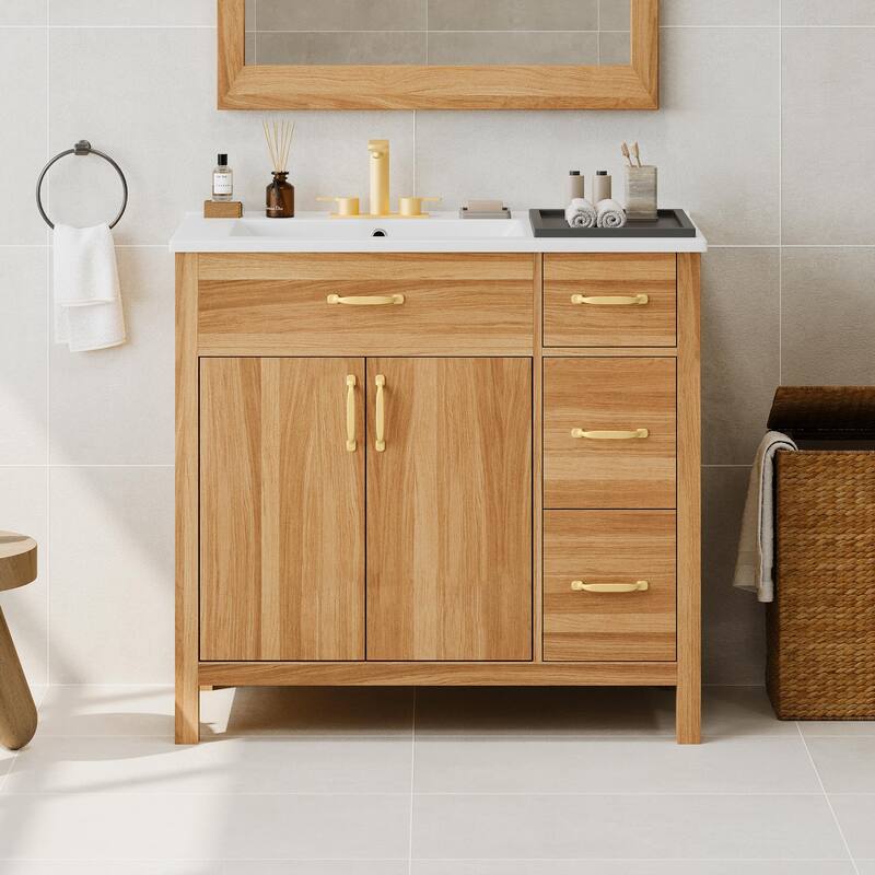 36" Wood Bathroom Vanity with Storage Cabinet and Drawers by Harper&Bright Designs
