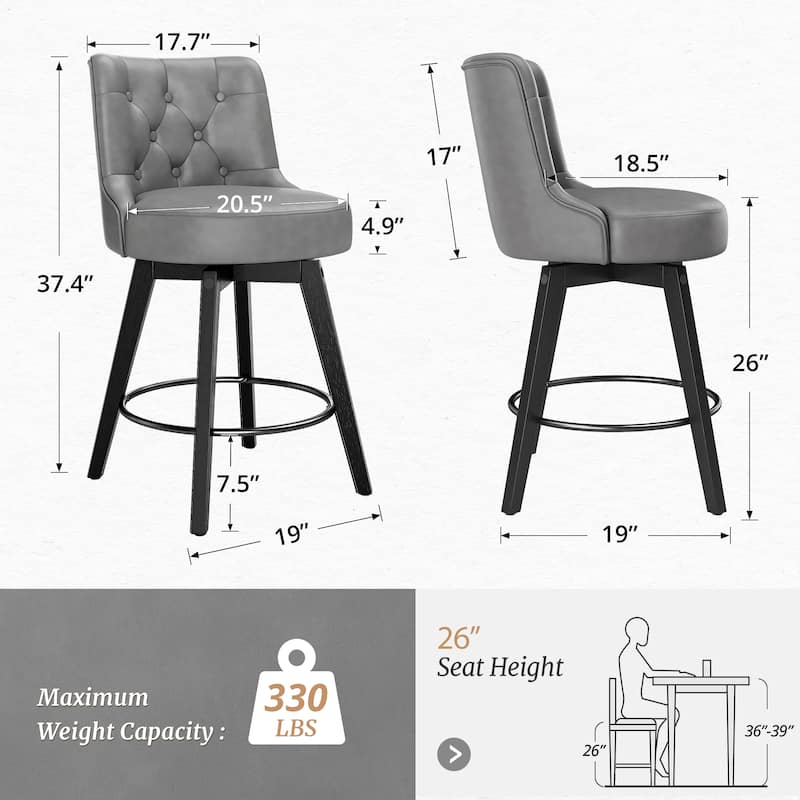 LUE BONA 26" Counter Height Bar Stools Swivel Bar stool with Backs - 26" H