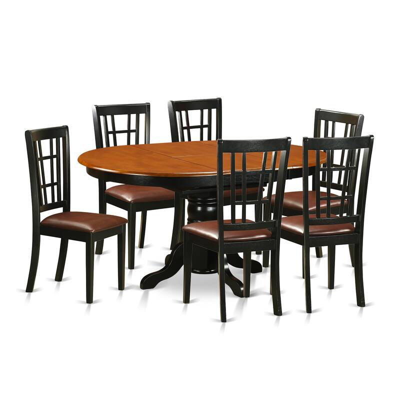 East West Furniture 7 Piece Dining Room Furniture Set- an Oval Kitchen Table and 6 Kitchen Chairs, Black & Cherry(Seat Options)
