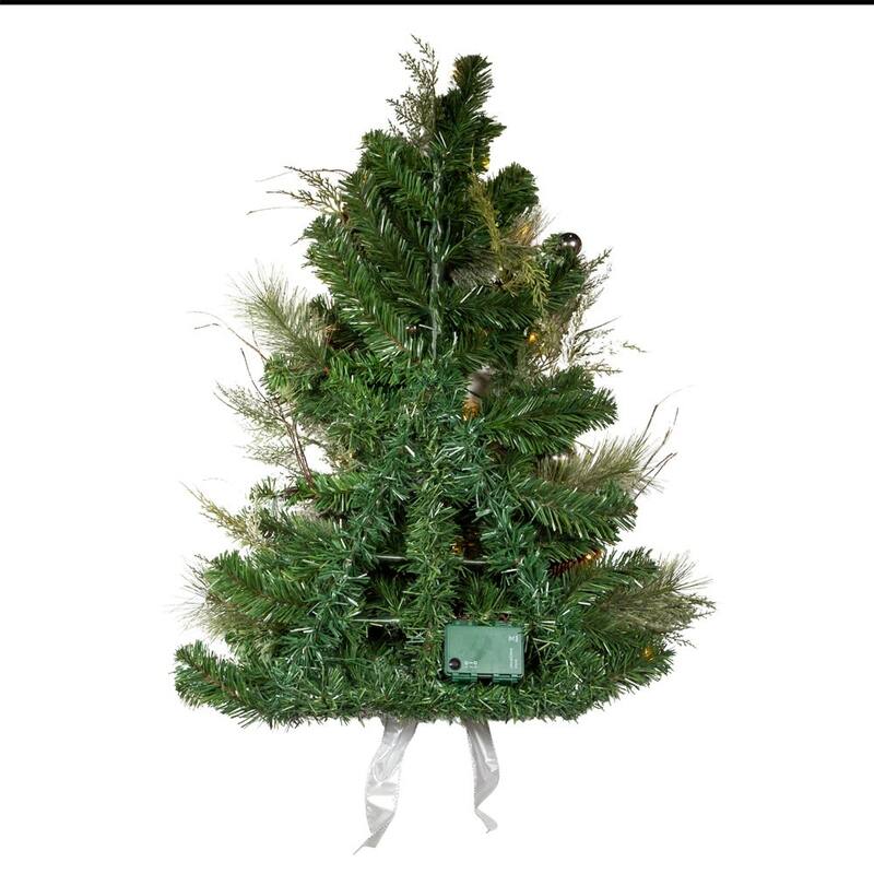 Kurt Adler 26-Inch Pre-Lit Snowy Silver Wall Tree - Green