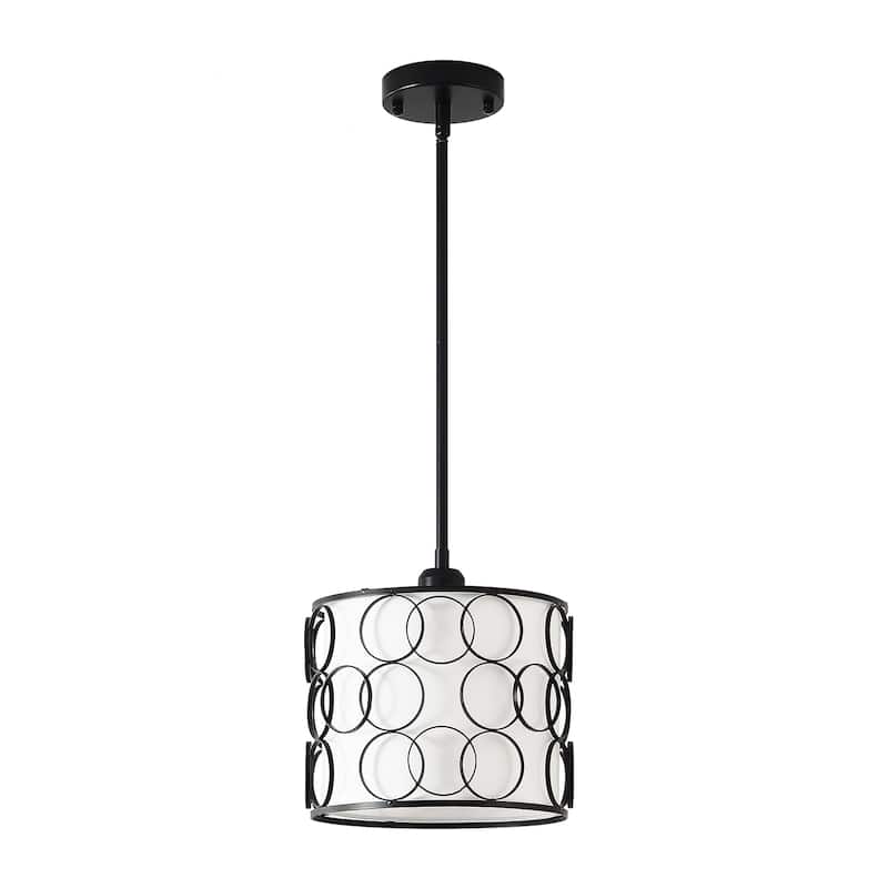 1 - Light Hanging Pendant Light with Fabric Shade - Matte Black