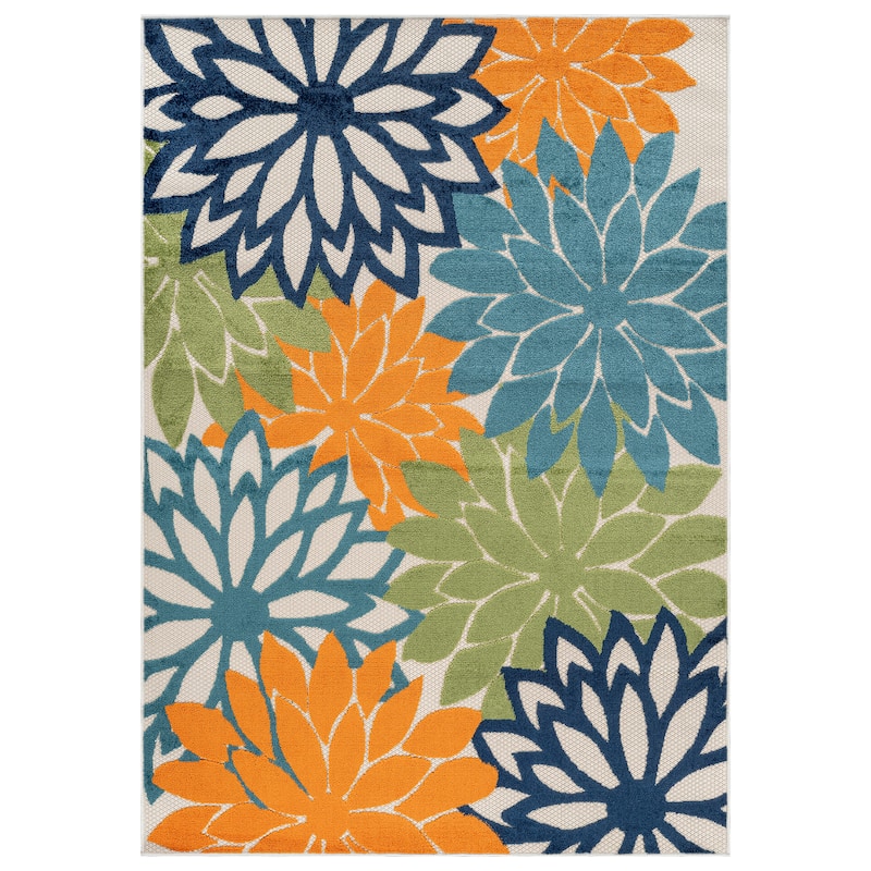 World Rug Gallery Indoor/Outdoor High-Low Textured Area Rug, Floral Easy-Clean Patio Rug