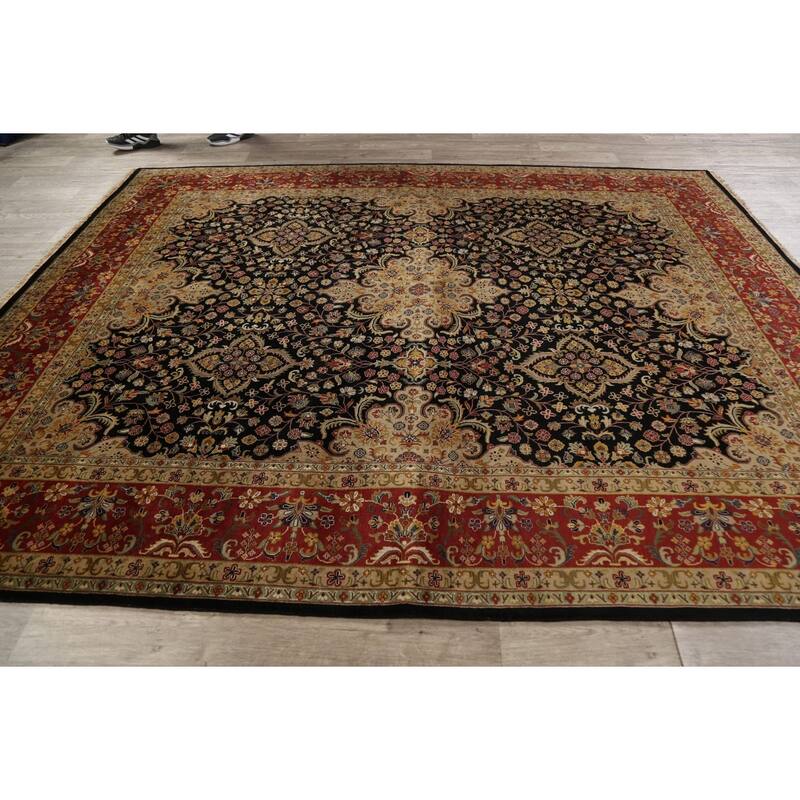 Vegetable Dye Floral Kashan Wool Area Rug Hand-knotted Oriental Carpet - 7'10" x 9'10"