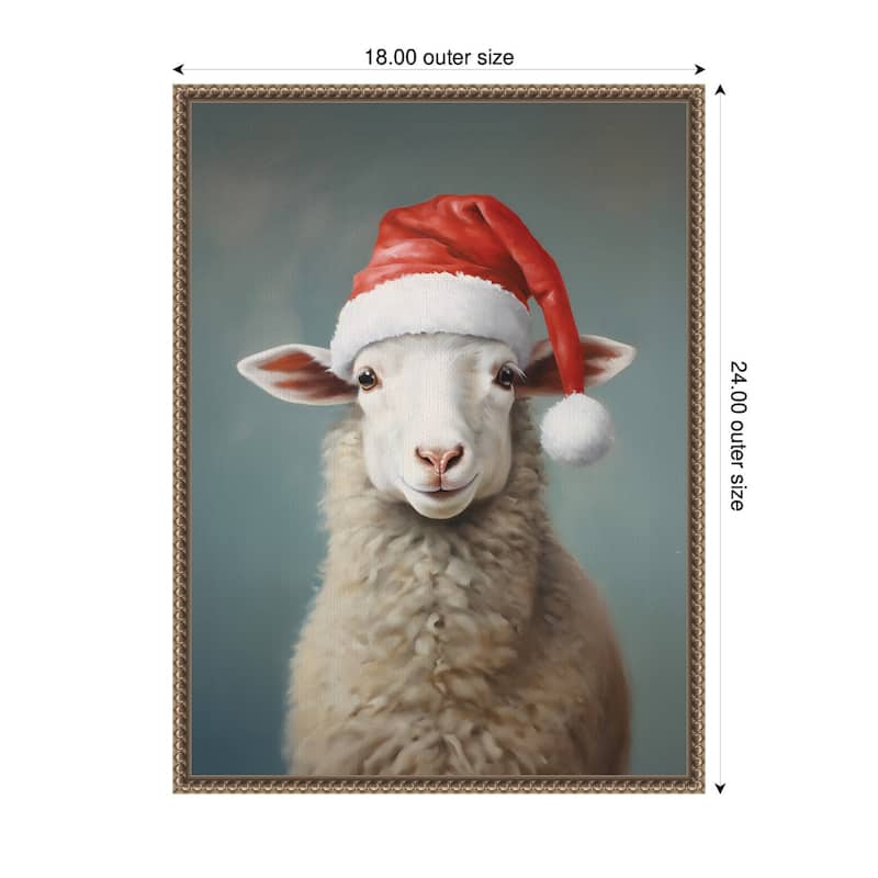 Kate and Laurel Sylvie Beaded Sweet Sheep Santa Hat Framed Canvas by The Creative Bunch Studio