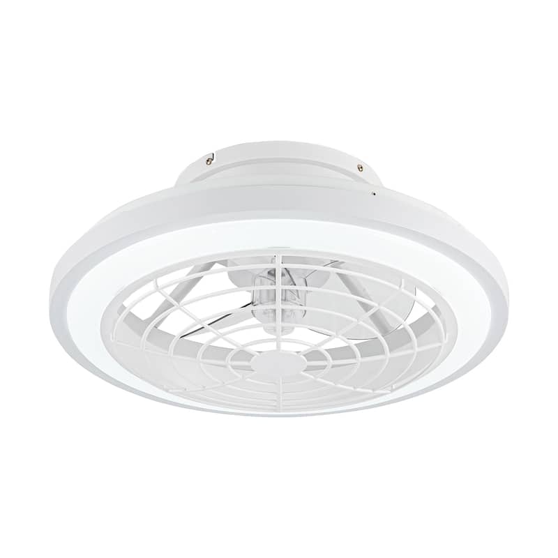 20" Modern White Dimmable Enclosed Caged Ceiling Fan with Light and Remote