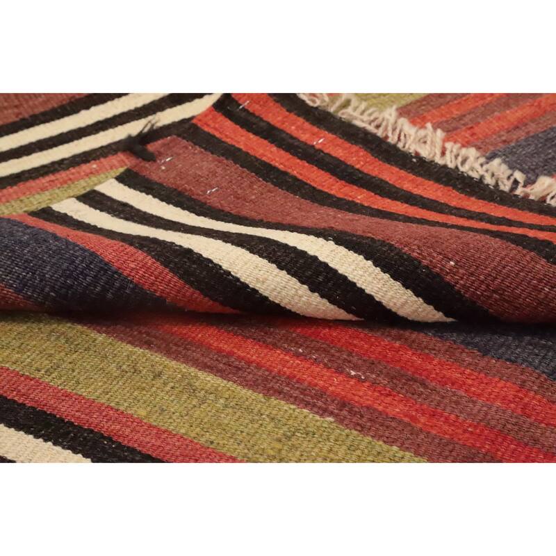 Hand Woven Oriental 100% Wool Carpet Southwestern Geometric Multi-Colored Kilim Area Rug - 9' 8'' X 5' 0''