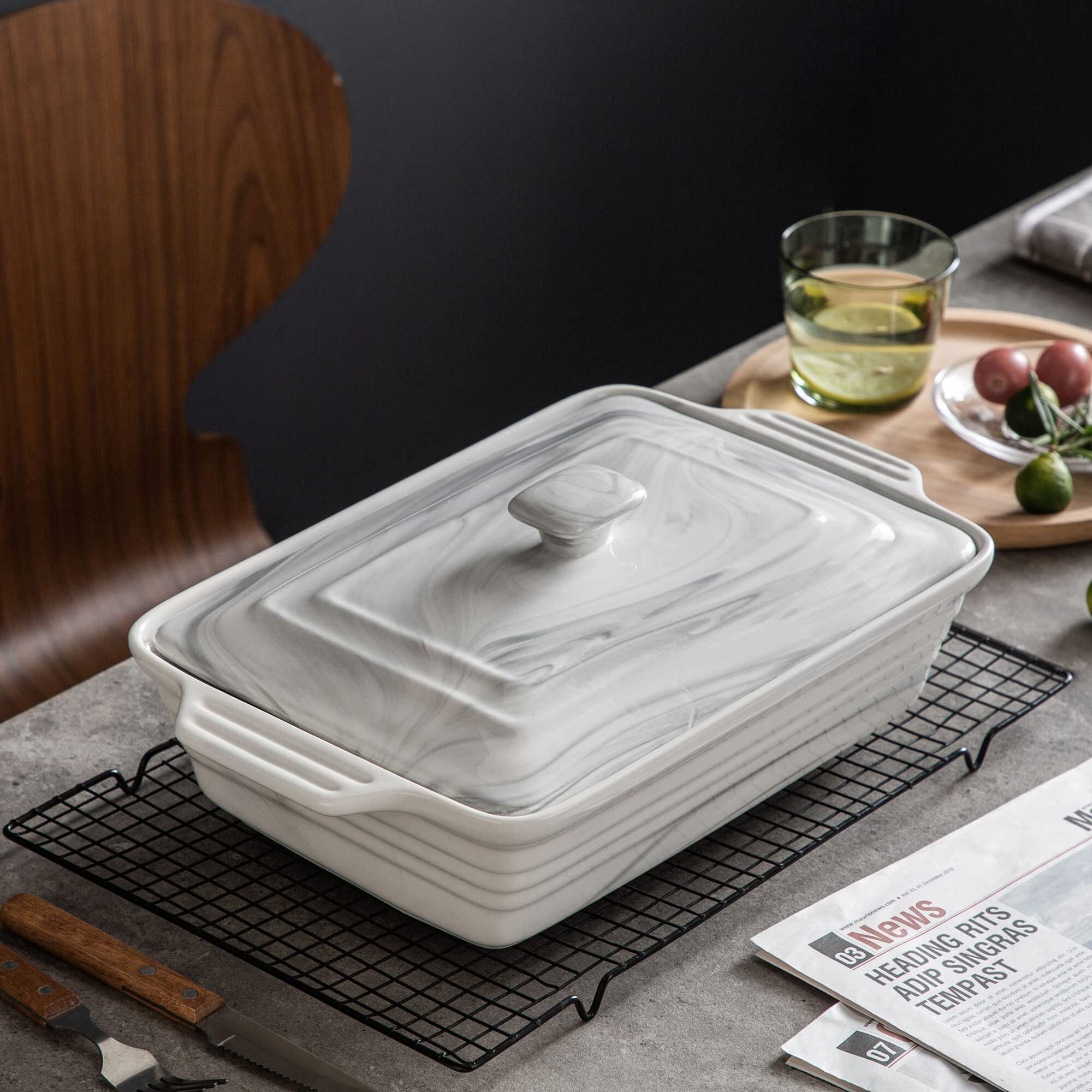 Stoneware Casserole With Lid - Rectangular Pan With Lid
