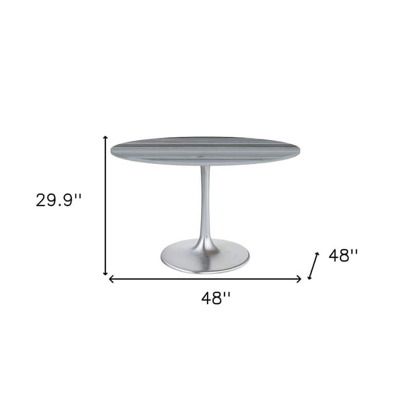 HomeRoots 48" Gray and Silver Marble and Aluminum Pedestal Base Round Top Dining Table - 48.00 in. x 29.90 in. x 48.00 in.