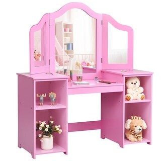 Costway Vanity Table Set Makeup Dressing Kids Girls Study Table Tri - See Details