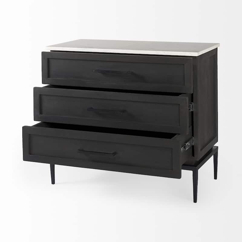 HomeRoots 36" Black And White Solid Wood And Marble Three Drawer Dresser
