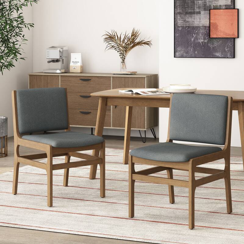 Modern Set of 2 Dining Chairs with Fabric Cushioned Seat Backrest, Solid Wood Frame for Dining Room Living Room and Bedroom - Dark Gray