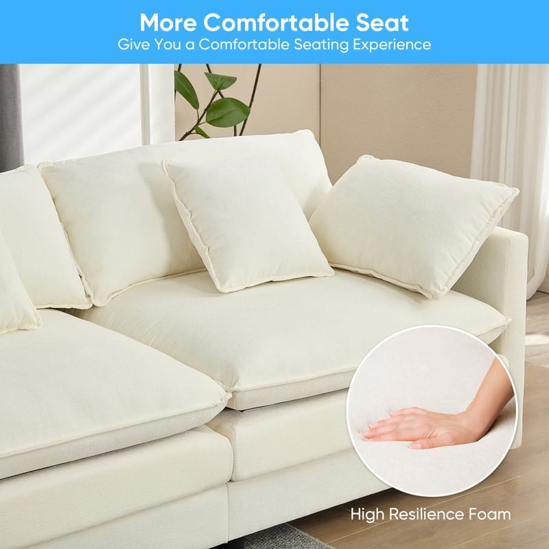 Mixoy 77''L-Shaped Modular Deep Seat Sofa, Modern Chenille Loveseat Cloud Sofa with Ottoman and Thickened Cushions