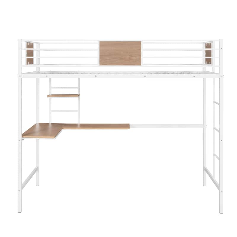Twin Metal Loft Bed with Desk and Shelves, Space-Saving Design