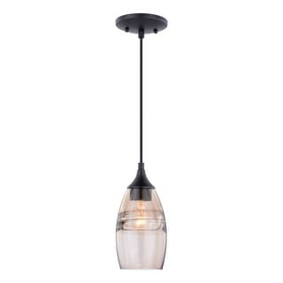Milano Bronze Mini Pendant Ceiling Light Amber Fog Glass - 4.75-in W x 9.75-in H x 4.75-in D