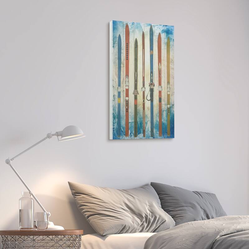 Colorful Retro Skis Wall Art Printed on Solid Fir Wood Planks