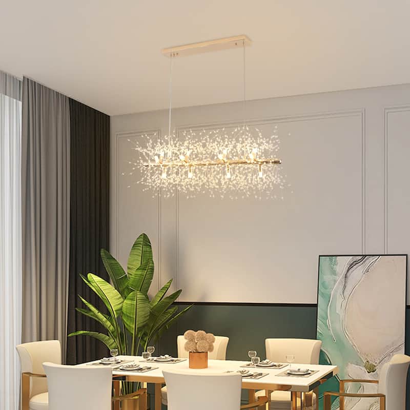 36.6 inch 12-Light Modern Firework Crystal Chandelier for Dining Room, Semi Flush Mount Chandelier for Dining Living Room