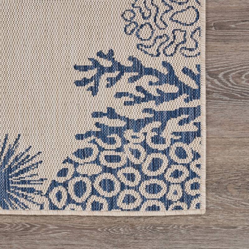 Sevita Tides Coastal Coral Reef Beige/Navy Indoor/Outdoor Area Rug
