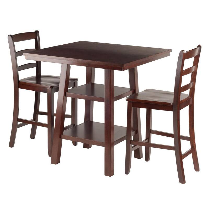 Medieval Dining Table Set with Stools - High Table & Chair Set, Walnut Finish, 33.8" x 33.8" x 36"