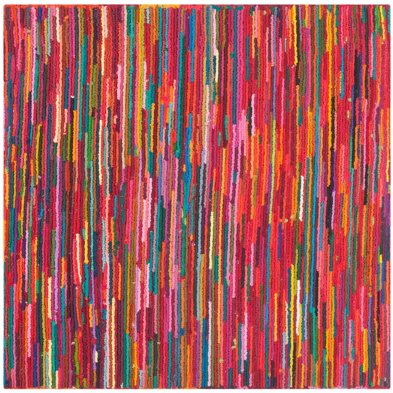 SAFAVIEH Handmade Nantucket Adelyne Contemporary Cotton Rug - 6' Square - Pink/Multi