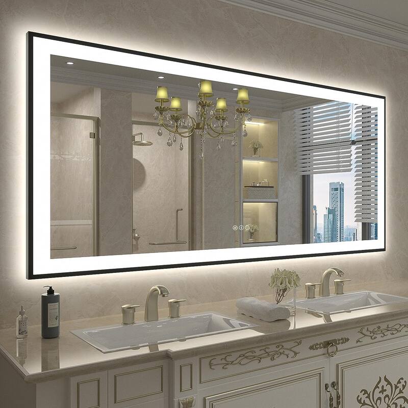 KIOTEE Black Frame LED Bathroom Vanity Mirror with 3 Years Warranty - 72x32