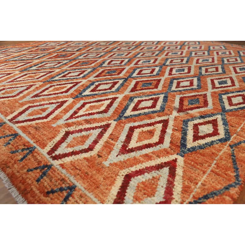 Moroccan Oriental Area Rug Hand-Knotted Orange Wool Carpet - 8'4" x 10'0" - 8'4" x 10'0" - Orange