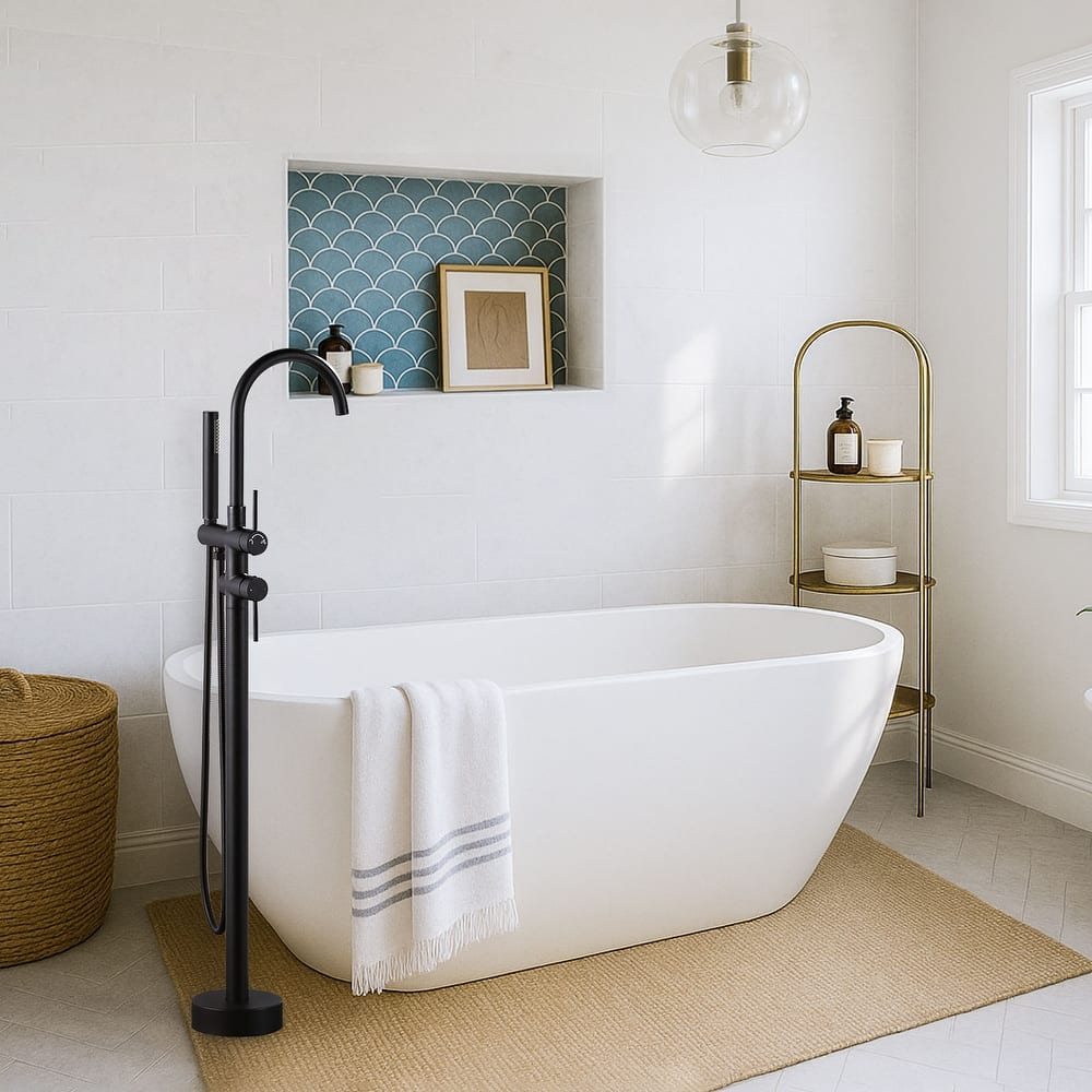 WOWOW Double Handle Freestanding Tub Faucet with Handheld Shower