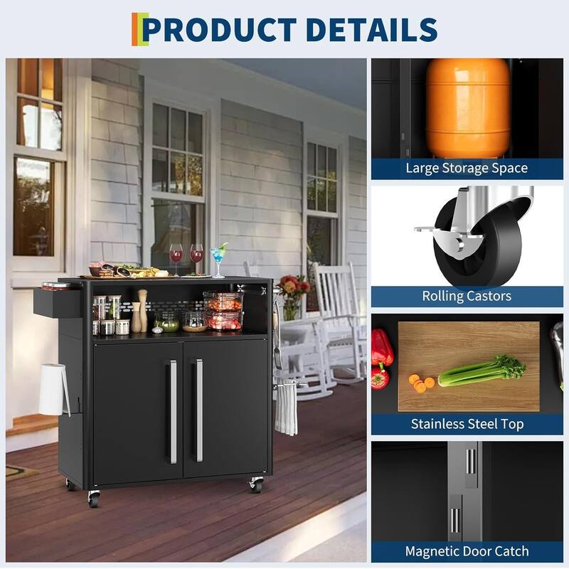 Outdoor Multifunction Kitchen Cart Island, Grill Cart with Storage Cabinet