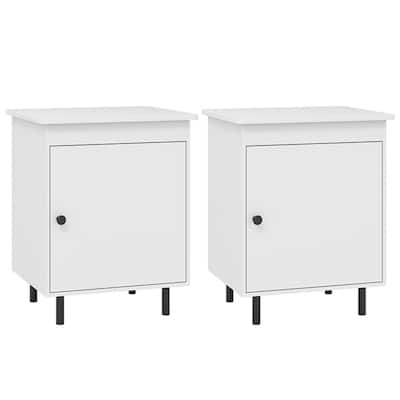 White Engineered Wood End Table with Cabinet Storage and Metal Legs Set of 2