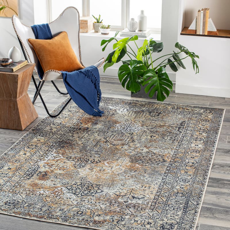 Livabliss Hieronym Traditional Floral Machine Washable Area Rug - 5'3" x 7'3" - Camel/Grey