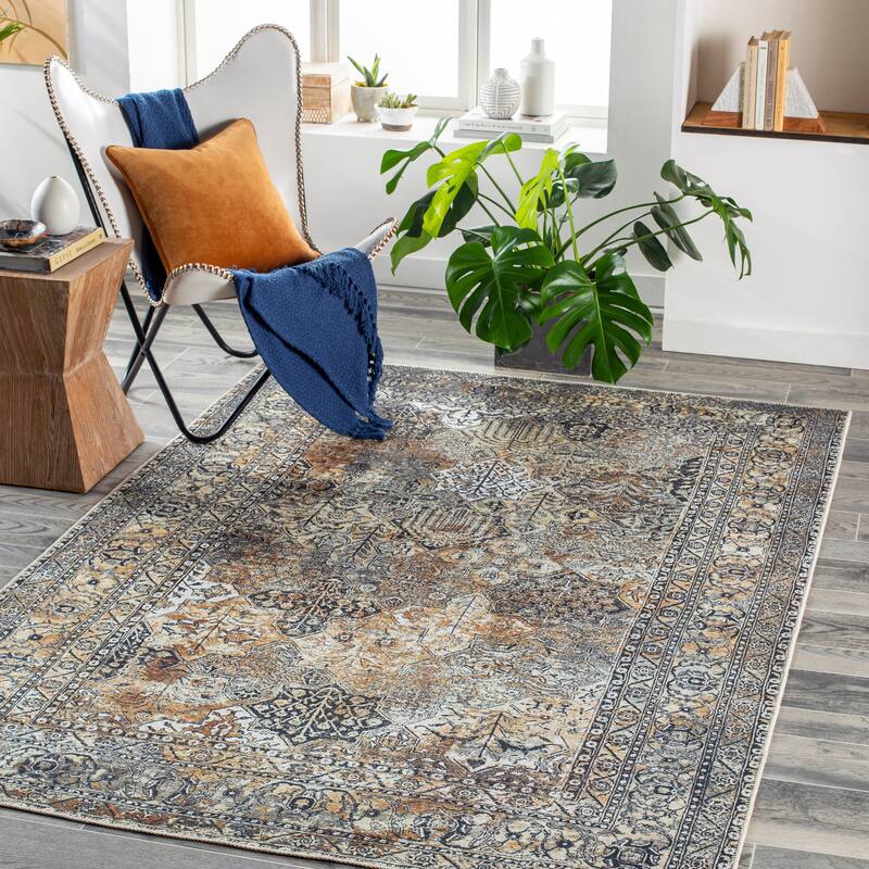 Livabliss Hieronym Traditional Floral Machine Washable Area Rug