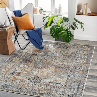 Livabliss Hieronym Traditional Floral Machine Washable Area Rug