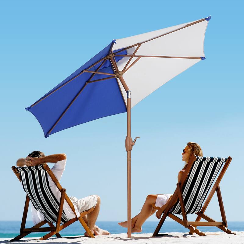 Ainfox Patio Umbrella Without Base for Garden Patio - 7.5ft-Blue/White