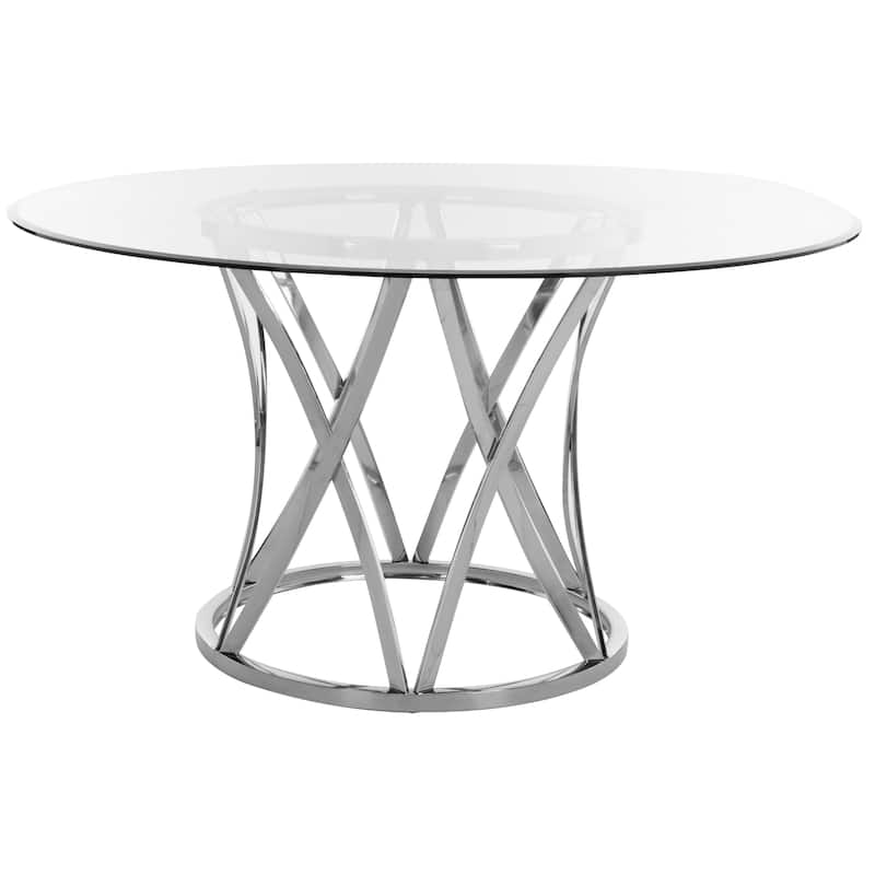 SAFAVIEH Couture Yuko 54-inch Round Glass Top Dining Table - 54"W x 54"D x 29"H - Chrome