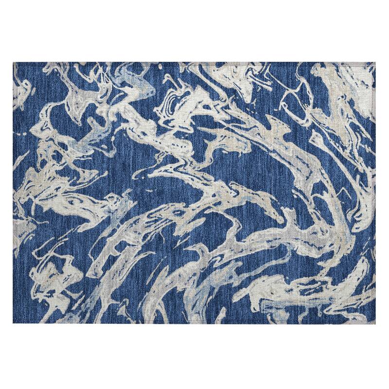 Machine Washable Indoor/ Outdoor Modern Wave Chantille Rug
